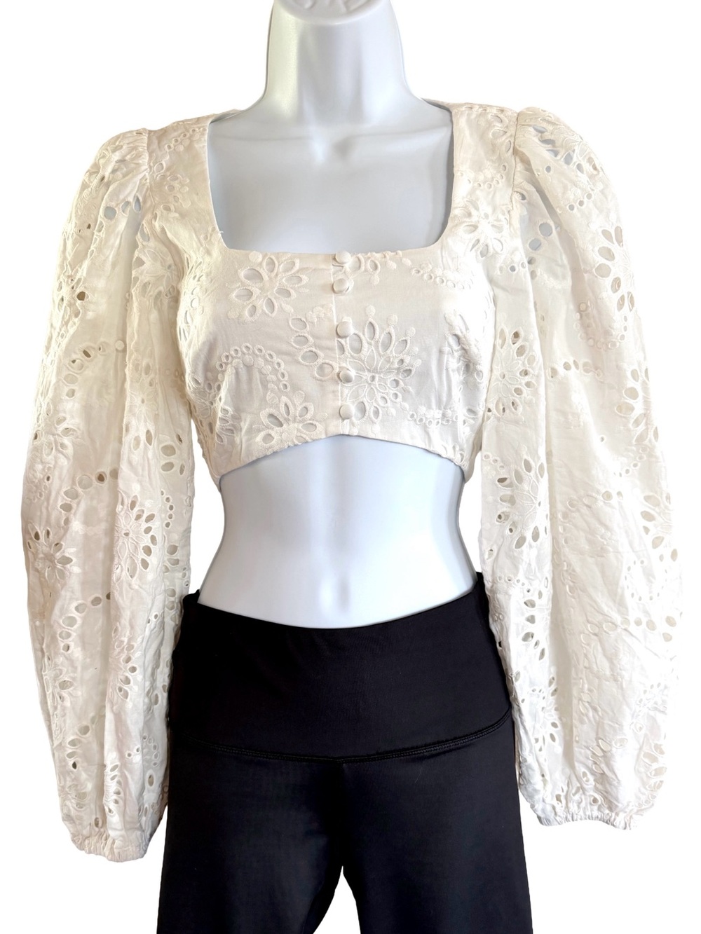 Sabo Luxe Valencia Puff Top XS White Cotton Eyelet Long Sleeve NWT - Picture 2 of 8
